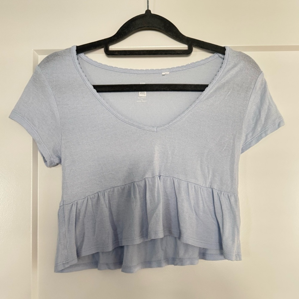 Me to We Gray Ruffled Crop T-Shirt